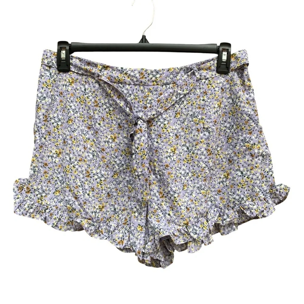 Lulus Sweetie Season Purple Floral Print Ruffled Hem Shorts Womens Size XL NWT
